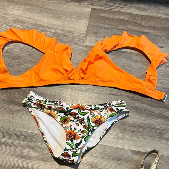Other - Orange Ruffle Bikini Top with Floral Bottoms